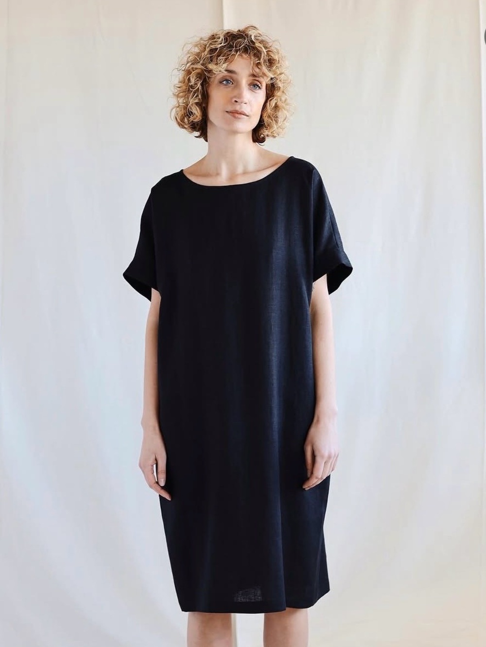 Black Midi Shift Cocoon Dress